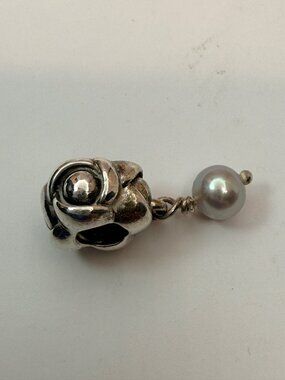 Retired Pandora Sterling Silver Flower Rose Pearl Dangle Charm S925 ALE